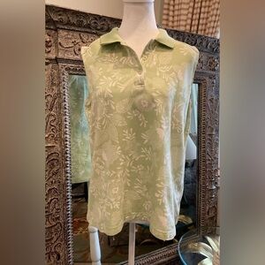 IZOD L sleeveless green/white floral print stretch cotton tank